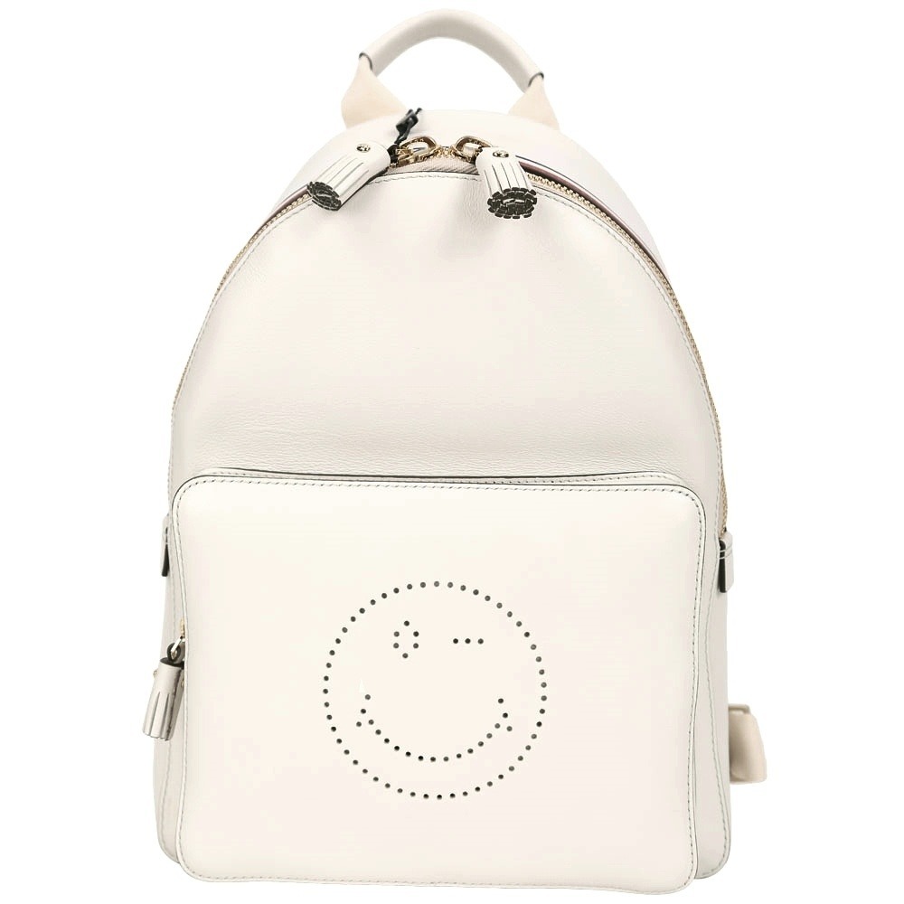 Anya Hindmarch Wink Smiley White Leather Backpack Tassel Zip